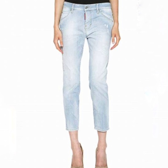 DSQUARED Jeans Dsquared Cool Blue And White Stripped Cropped Jean
